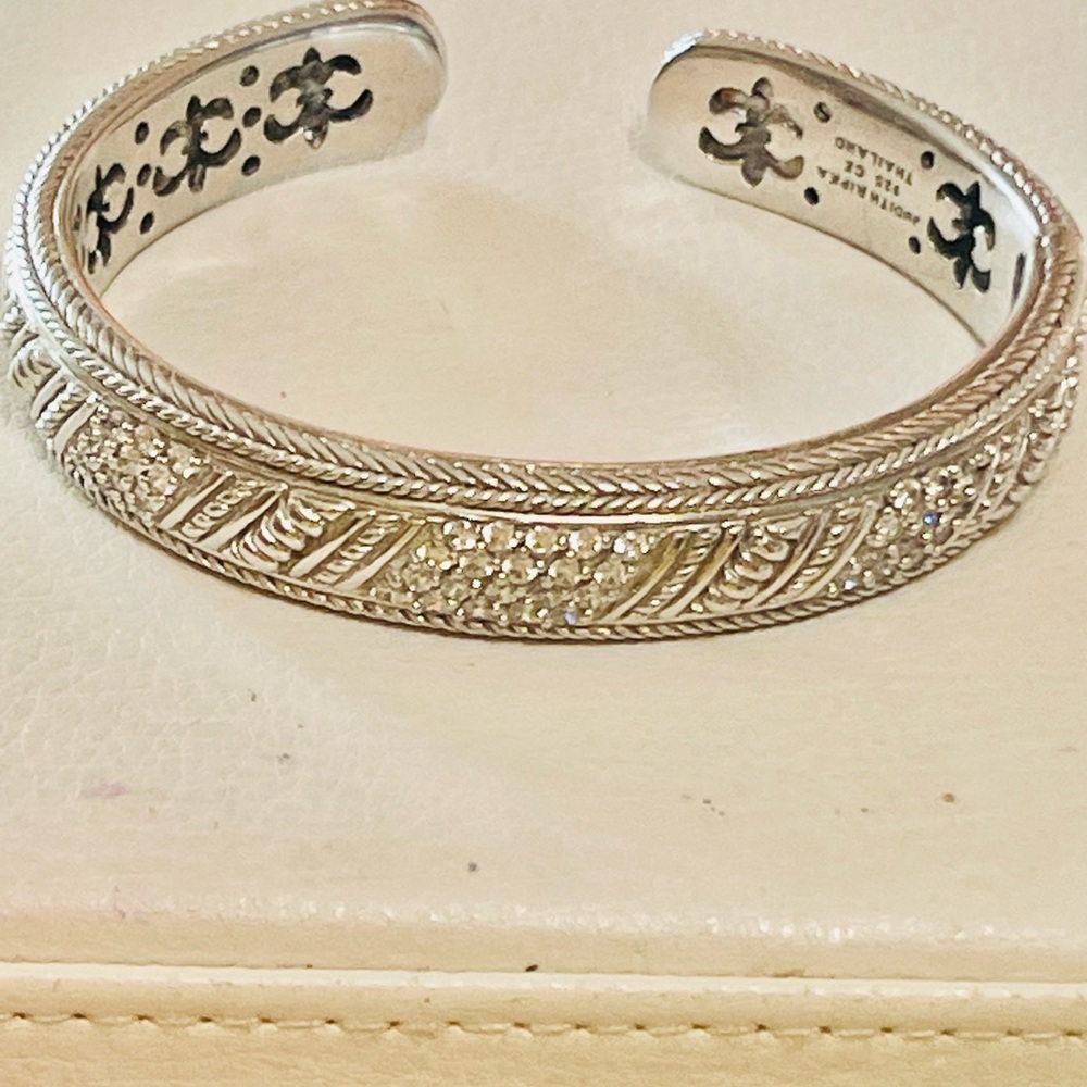 Judith Ripka CZ Sterling Silver Hinged Cuff Bracelet 6.75- 7 “ 49 G